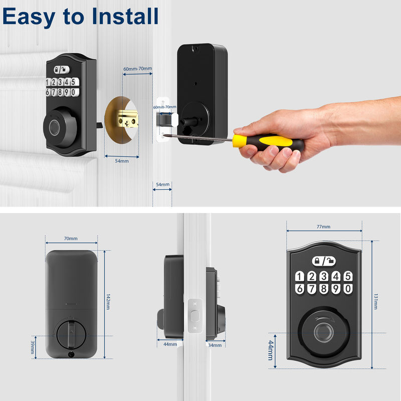 Kunci Pintu Cerdas, Kunci Pintu Masuk Tanpa Kunci, Kunci Jari Pintu Kunci Keypad Deadbolt dengan 2 Kunci, Kunci Cerdas untuk Pintu Depan