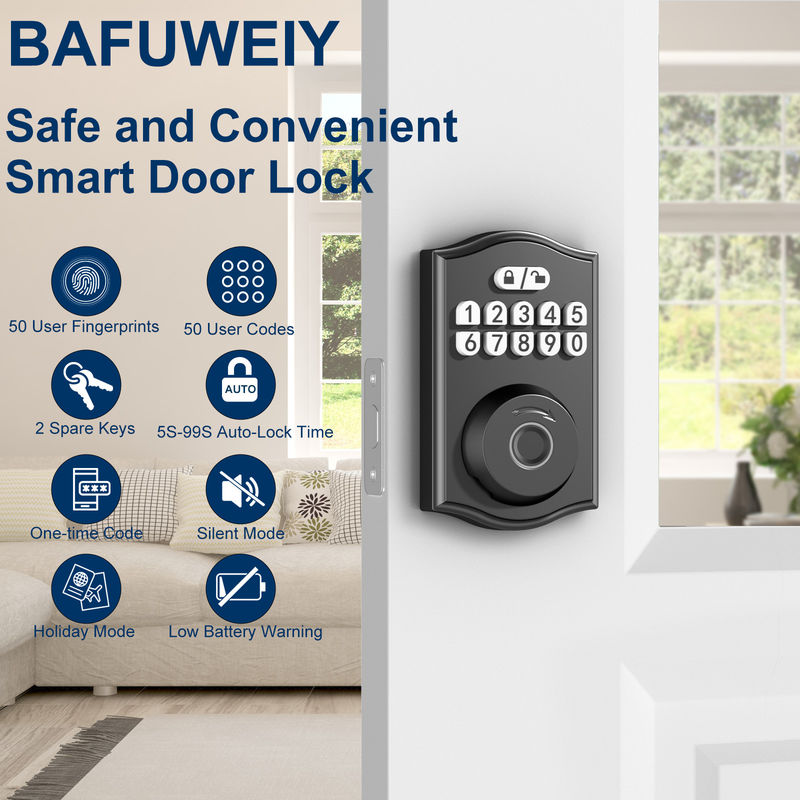 Kunci Pintu Cerdas, Kunci Pintu Masuk Tanpa Kunci, Kunci Jari Pintu Kunci Keypad Deadbolt dengan 2 Kunci, Kunci Cerdas untuk Pintu Depan
