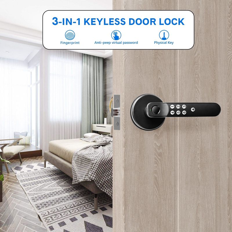 T01Kunci pintu sidik jari, Kunci pintu tanpa kunci Kunci pintu biometrik dengan keyboard silikon, untuk Apartemen Rumah Kantor