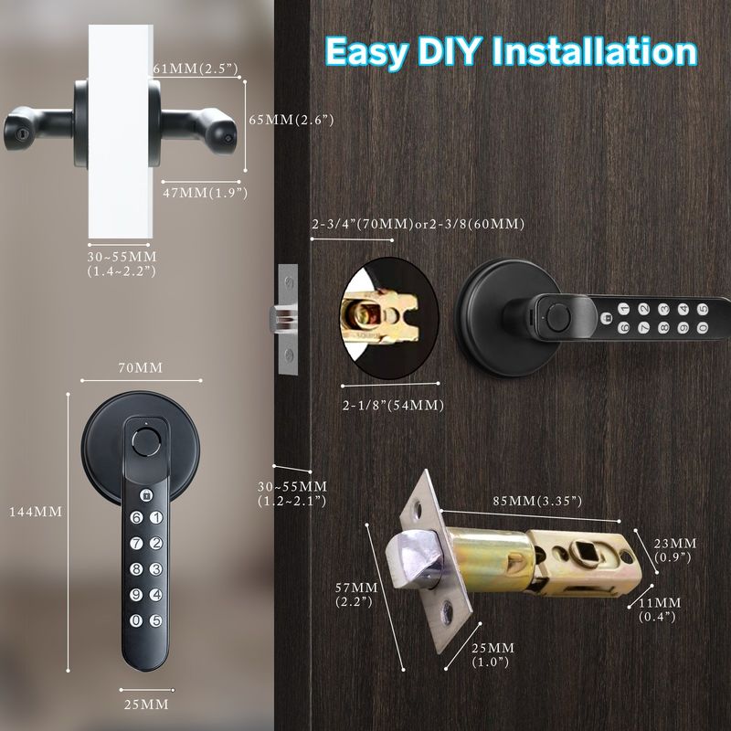 Kunci Cadangan, T02 Smart Fingerprint Door Knob, Kunci Pintu Akses Tanpa Kunci dengan Keypad, Kunci Pintu Cerdas di Aplikasi Tuya