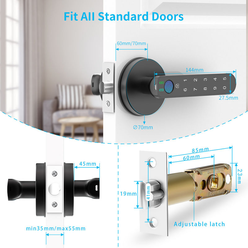 Smart Passwords, C02 Fingerprint Door Lock Dengan Keypad, Fingerprint Door Knob Keyless Entry Door Lock Untuk Rumah / Kantor