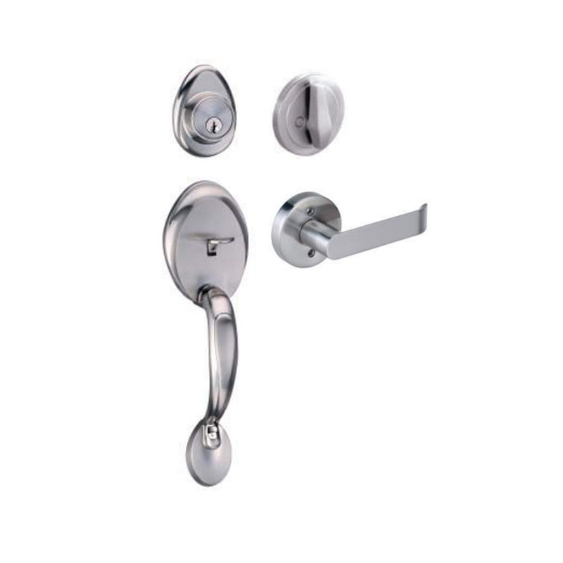 Satin Nikel Exterior Door Handleset Passage Door Handle, Single Cylinder Keyed Entry Handleset Dengan Latitude Lever
