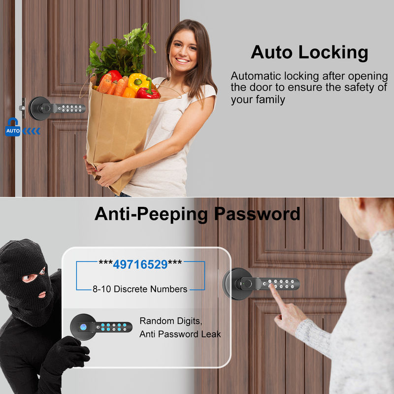 Smart Fingerprint Door Lock, Keyless Entry Door Lock dengan Handle, Biometric Door Lock untuk kamar tidur dan kantor