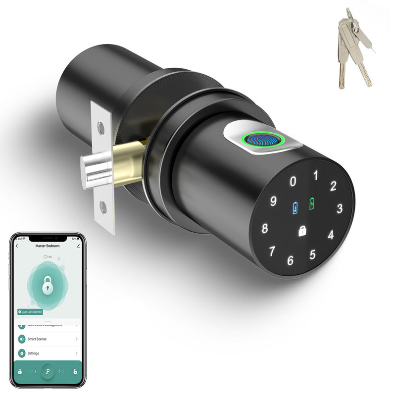 Q1 Black Smart Door Lock Fingerprint Door Knob untuk Kamar Tidur Rumah