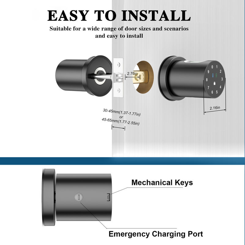 Q1 Black Smart Door Lock Fingerprint Door Knob untuk Kamar Tidur Rumah
